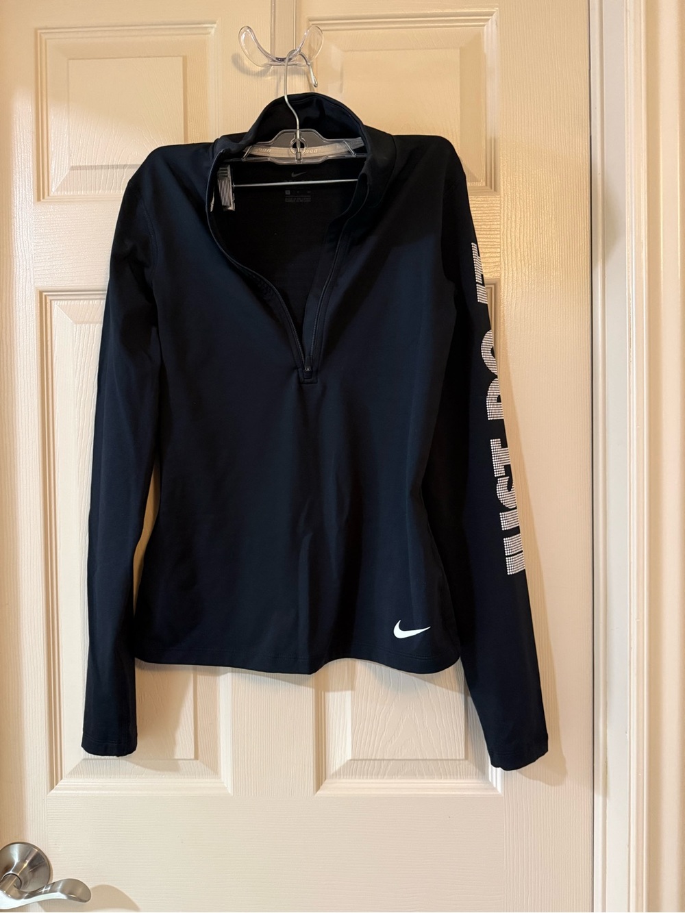 Nike Women's Black Long-Sleeve Quarter Zip Pullover with Sleeve Logo